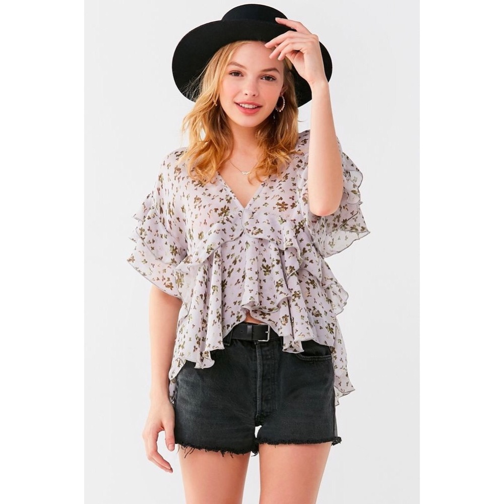 UO Plunging V-Neck Ruffle Top